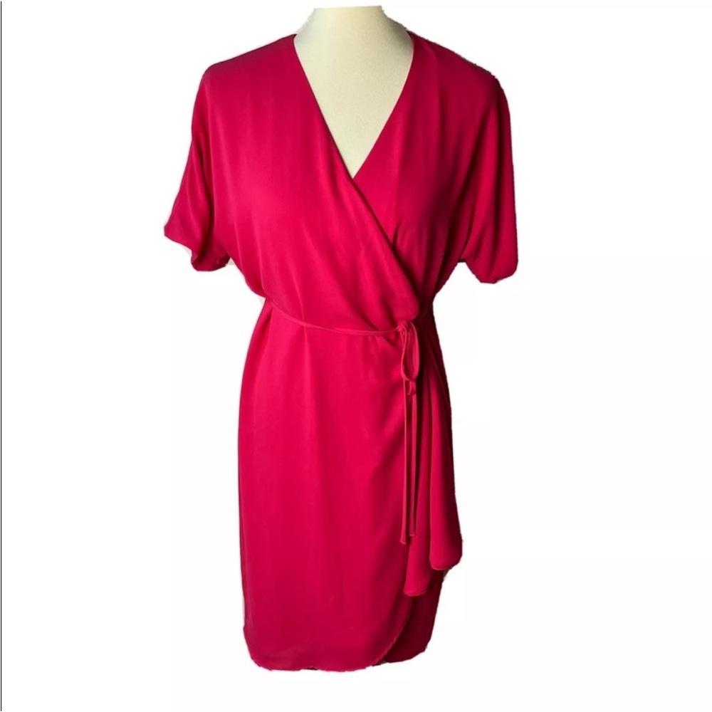 Babaton Aritzia Women's Wrap Dress Size Medium Short Sleeves Dark Pink